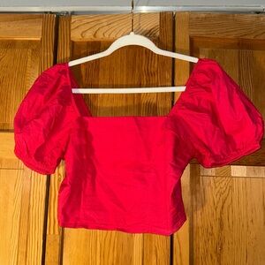 Pink puff sleeve crop top